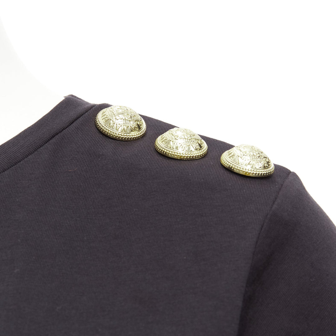 BALMAIN black white B logo gold military buttons tshirt FR34 XXS