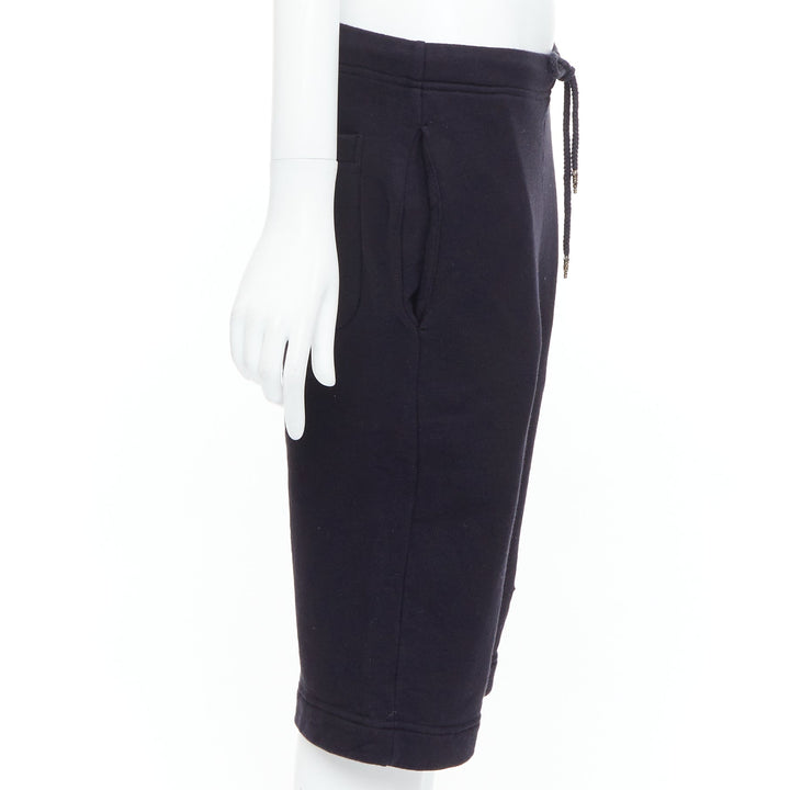 CHROME HEARTS black leather crucifix cross patch cotton bermuda shorts M