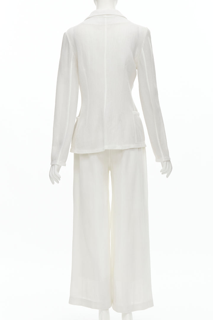 MARIOT CHANET white textured logo button fitted blazer wide leg pants IT42 M