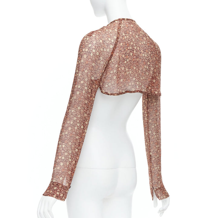 rare DRIES VAN NOTEN Vintage 90s brown silk ethnic fur charm crop top FR36 S