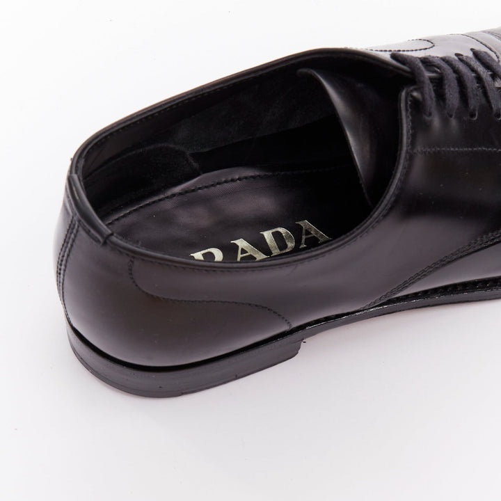 PRADA black round toe lace up classic brogue dress shoes UK7 EU41