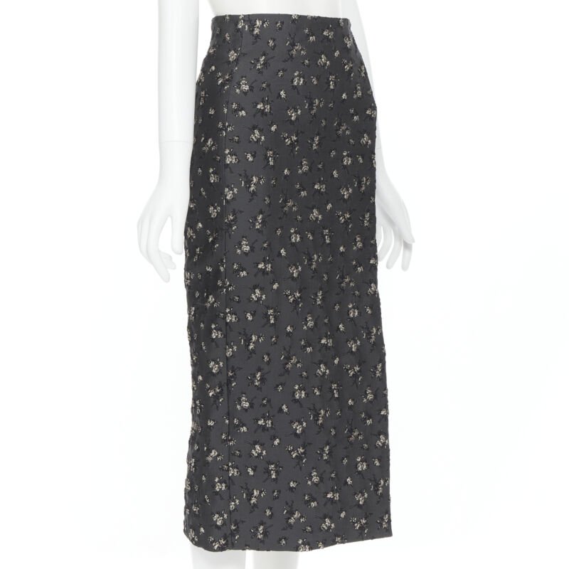 BROCK COLLECTION grey floral cloque front dart knee length pencil skirt Us0 XS