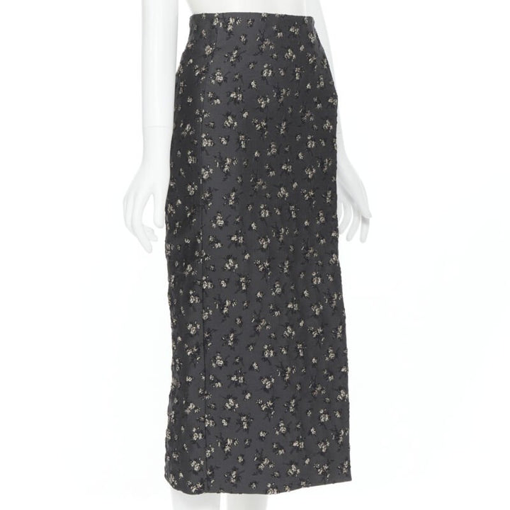BROCK COLLECTION grey floral cloque front dart knee length pencil skirt Us0 XS