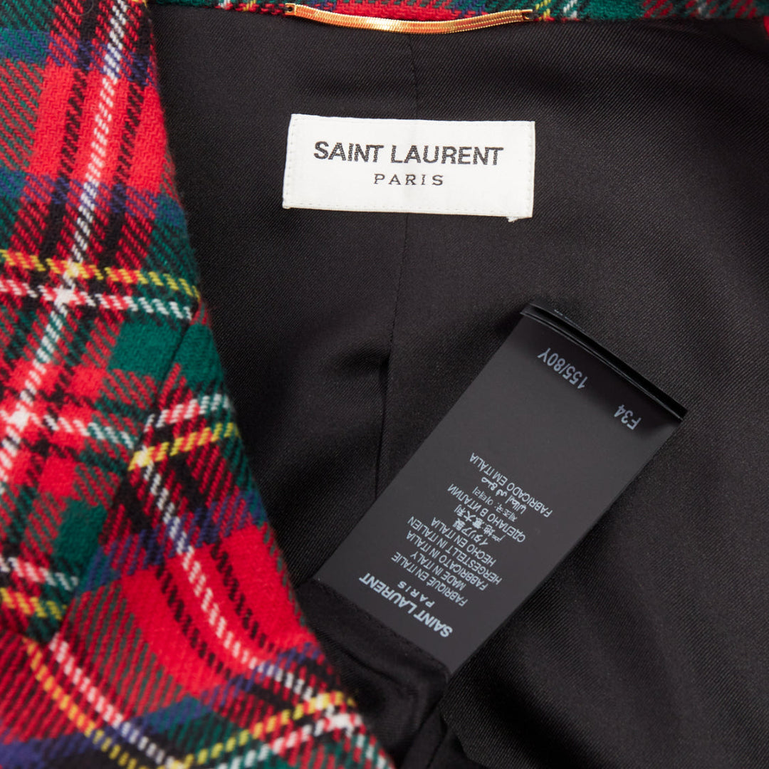 SAINT LAURENT 2023 red scotland plaid wool blend power blazer FR34 XS