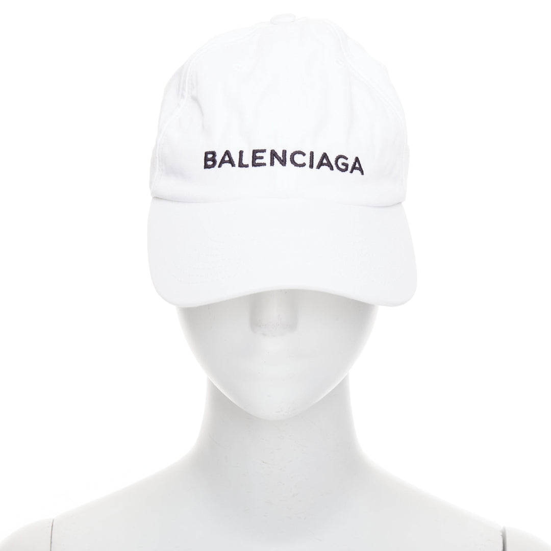 BALENCIAGA white cotton black embroidered logo baseball cap L