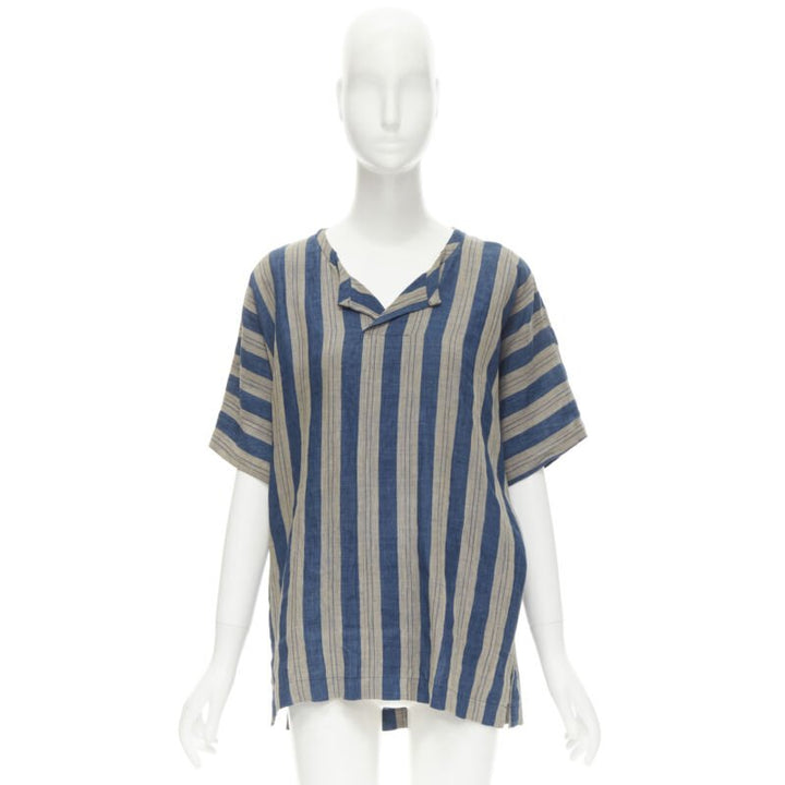 COMME DES GARCONS Vintage brown blue striped linen boxy fit shirt S