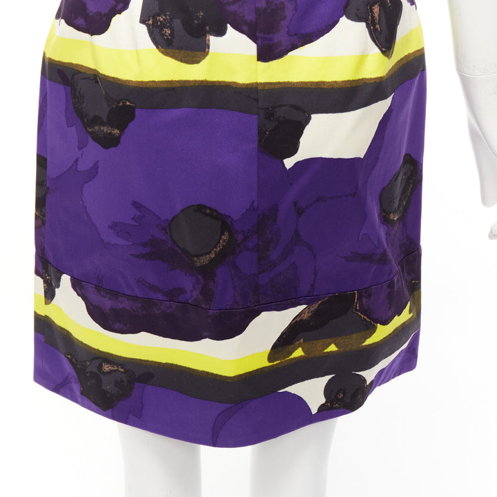 MARNI purple yellow orchid floral print cotton high waist mini skirt IT38 XS