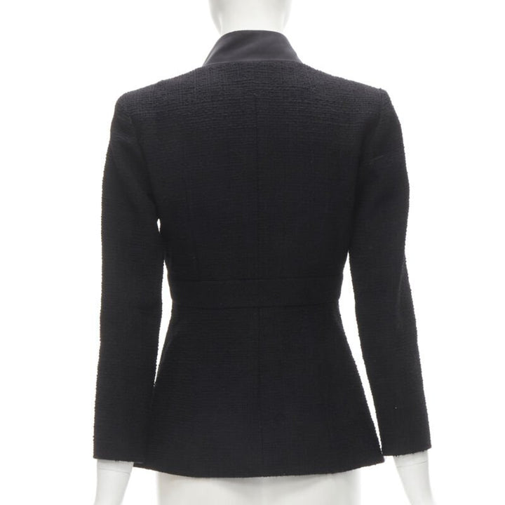CHANEL 17C Paris Cuba lattice tweed Coco satin collar little black jacket FR36 S