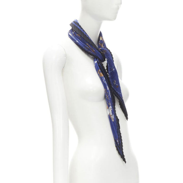 HERMES Le Carre Plisse Dimitri Rybaltchenko blue rocking horse pleated scarf