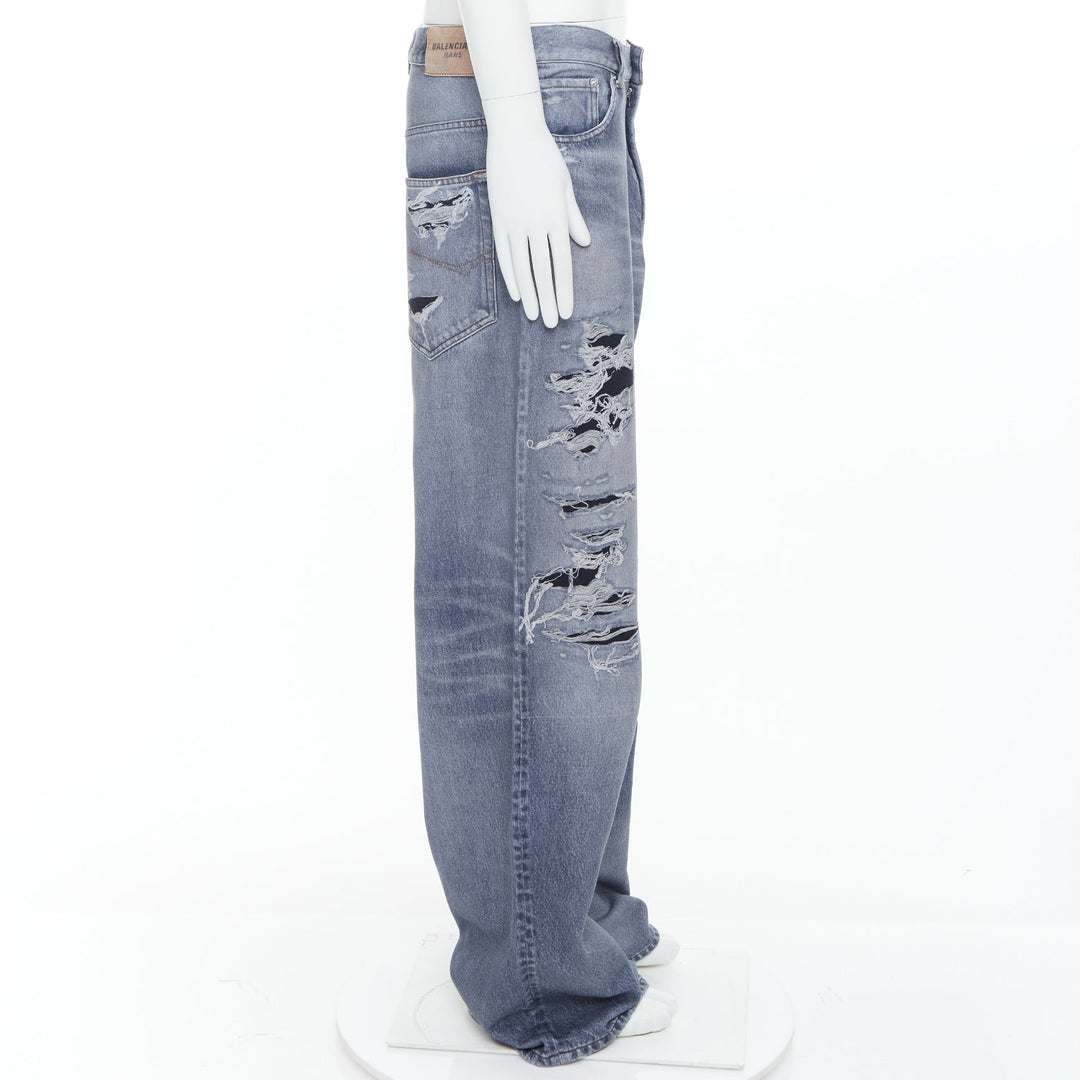 BALENCIAGA Demna 2023 blue tromp loeil jean printed wide leg sweatpants S