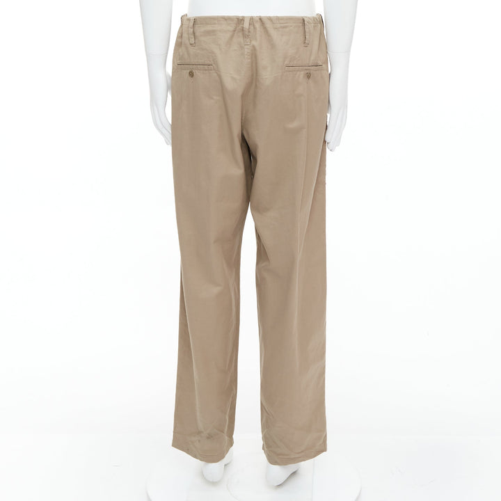 YOHJI YAMAMOTO beige brown ethnic trim drawstring wide pants JP3 L