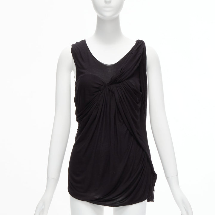 LANVIN black asymmetric draped bust scoop neck sleeveless tank top FR32 XXS