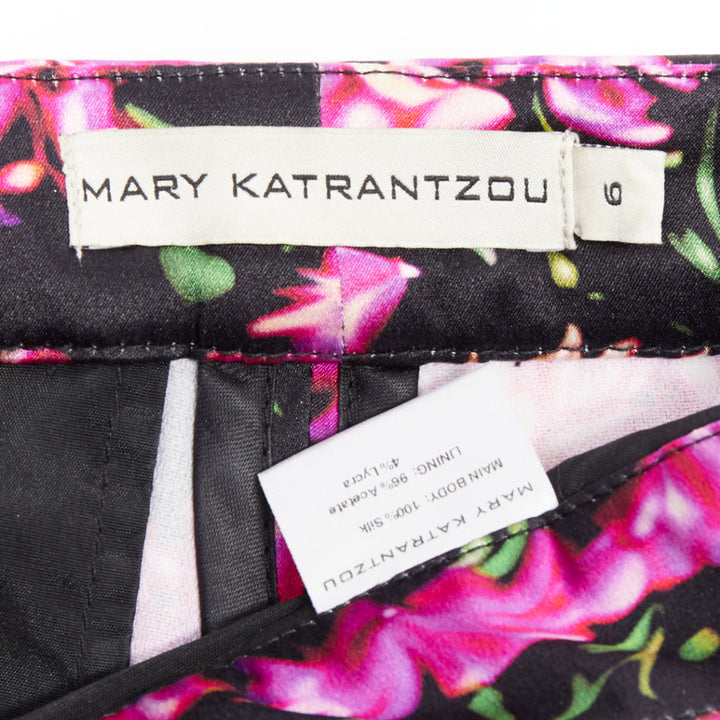MARY KATRANTZOU 100% silk photographic floral print high waisted shorts UK6 XS