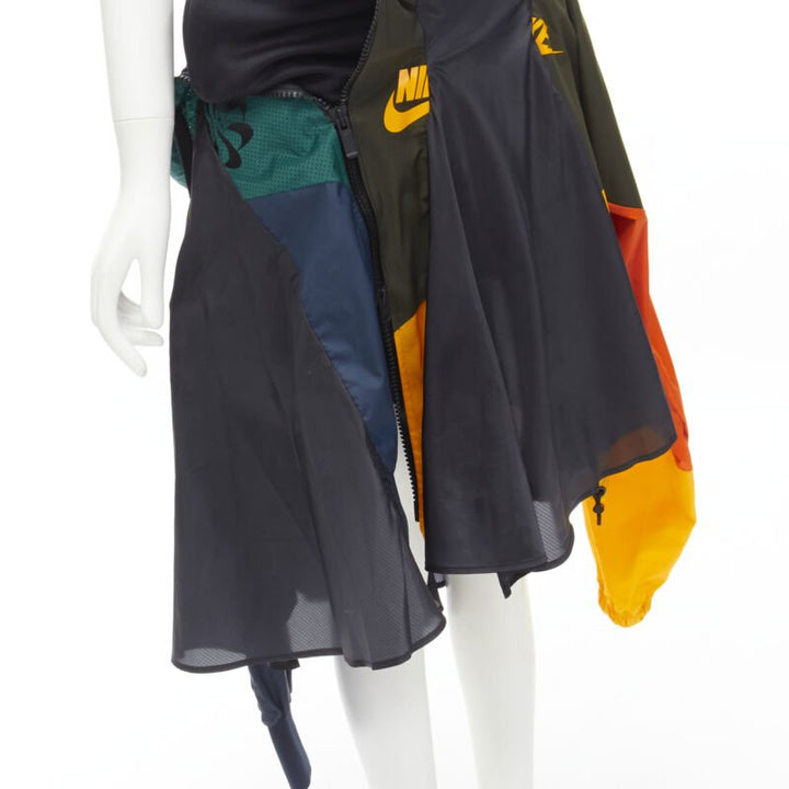 SACAI NIKE deconstructed windbreaker patchwork draped skirt XXS