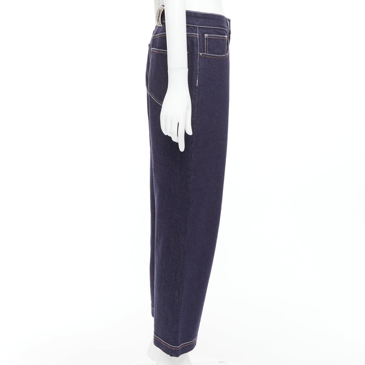 FENDI brown FF logo patch contrast stitch cropped wide leg jeans IT44 L