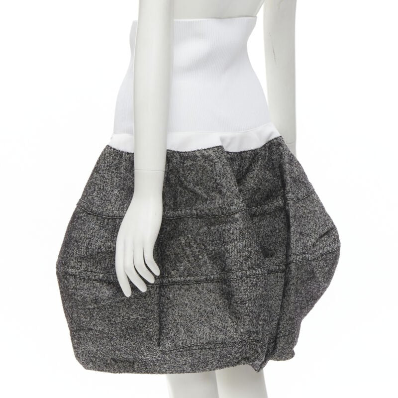 LOUIS VUITTON 2021 Runway white ribbed grey wool dropped bubble skirt FR34 XS