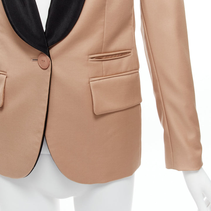 STELLA MCCARTNE nude wool shawl collar multi pocket tux blazer IT36 XXS