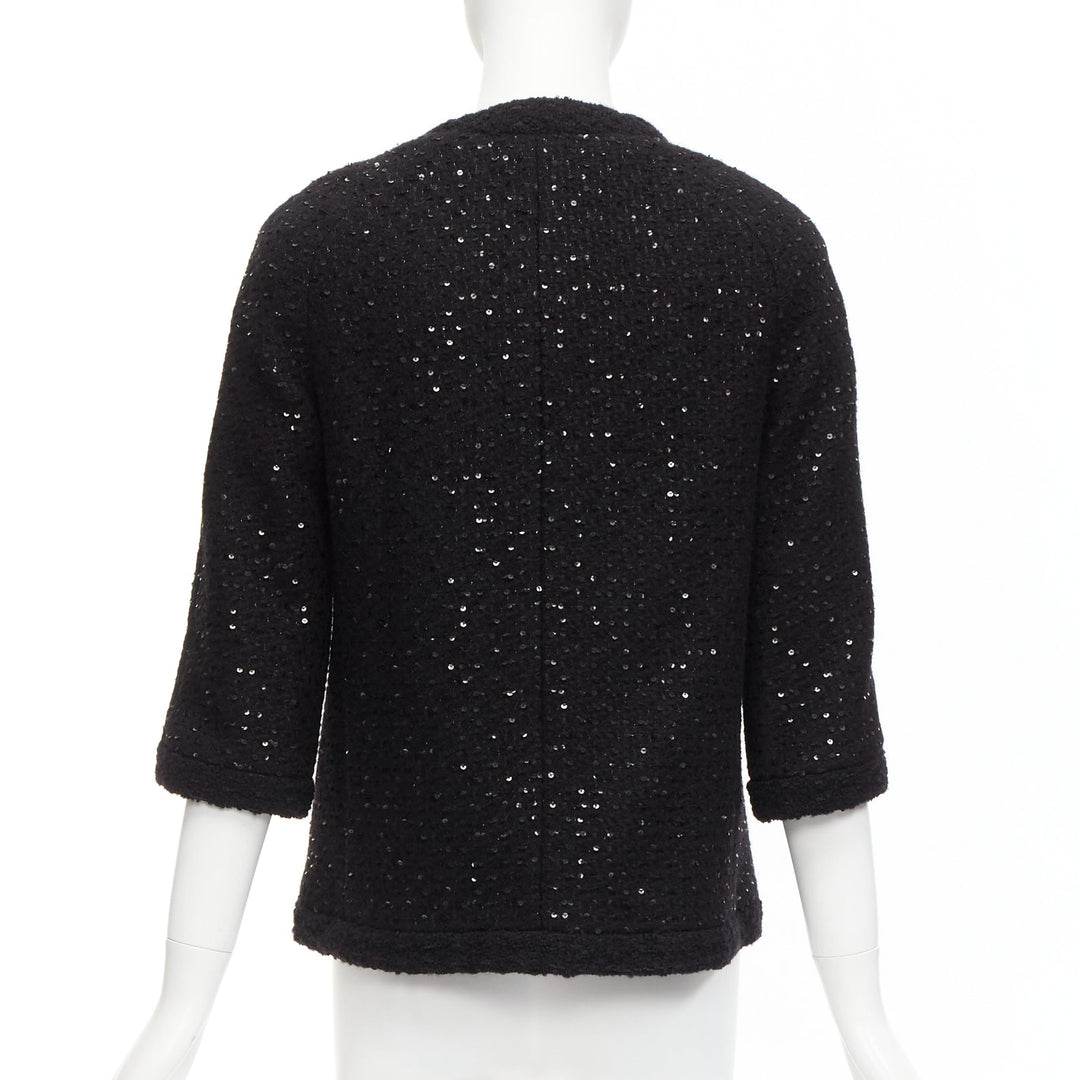 SAINT LAURENT 2021 black wool sequinned tweed gold button jacket FR34 XS