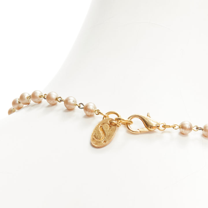 LE BIJOUX DE SOPHIE black crystal aboriginal statue pearl chain necklace