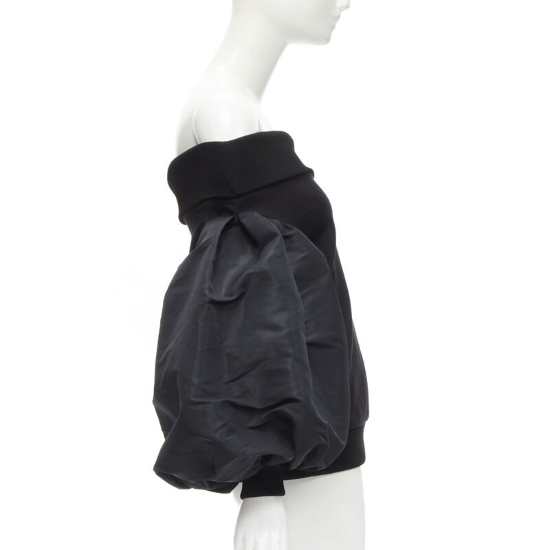 ALEXANDER MCQUEEN cotton black ultra puff sleeve off shoulder sweater IT38 XS