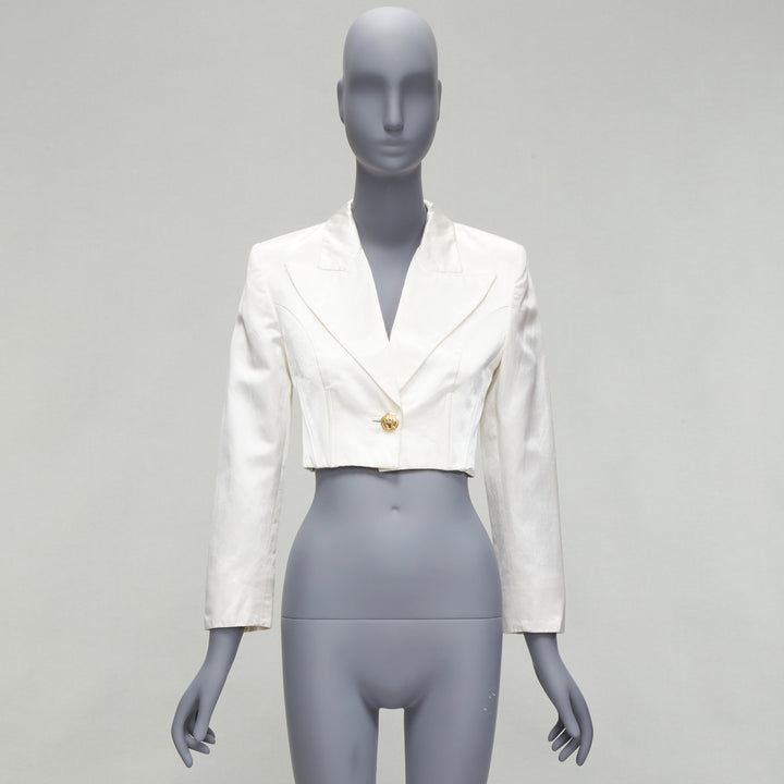 VERSUS GIANNI VERSACE pearl satin lattice lace back cropped blazer jacket IT42 M