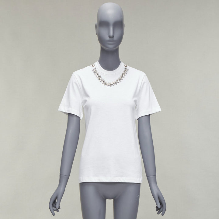 CHRISTOPHER KANE crystal rhinestone dome stud necklace white cotton tshirt XS