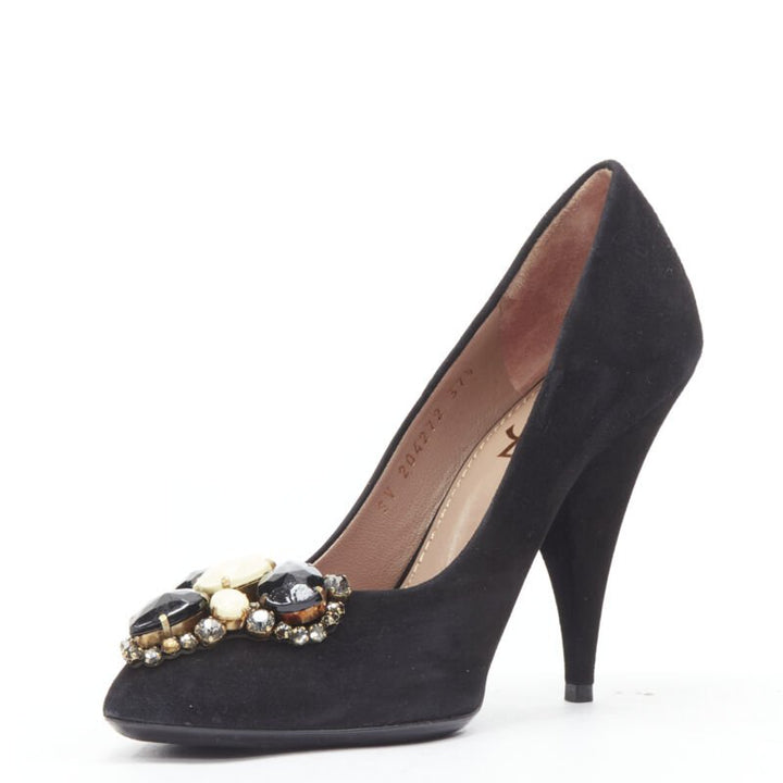 YVES SAINT LAURENT Charlie 105 black suede rhinestone jewel heel pump EU37.5