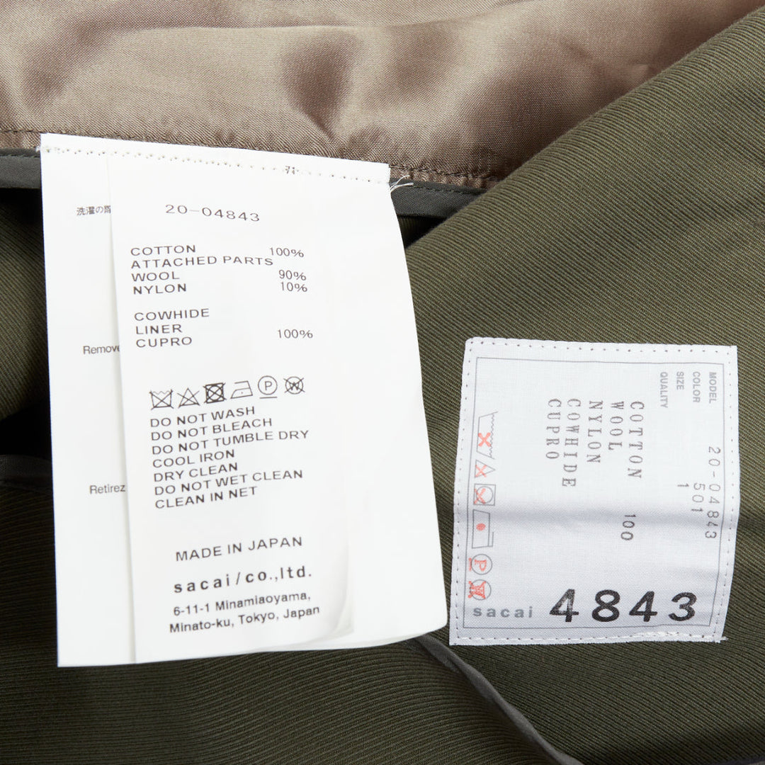 SACAI 2020 green cotton gabardine double layered belted trench coat JP1 S
