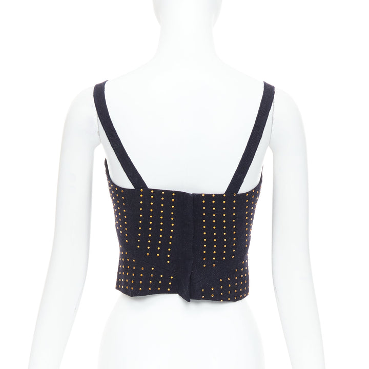 MIU MIU Vintage 1998 Runway fleece wool black crystal bustier top IT38 XS
