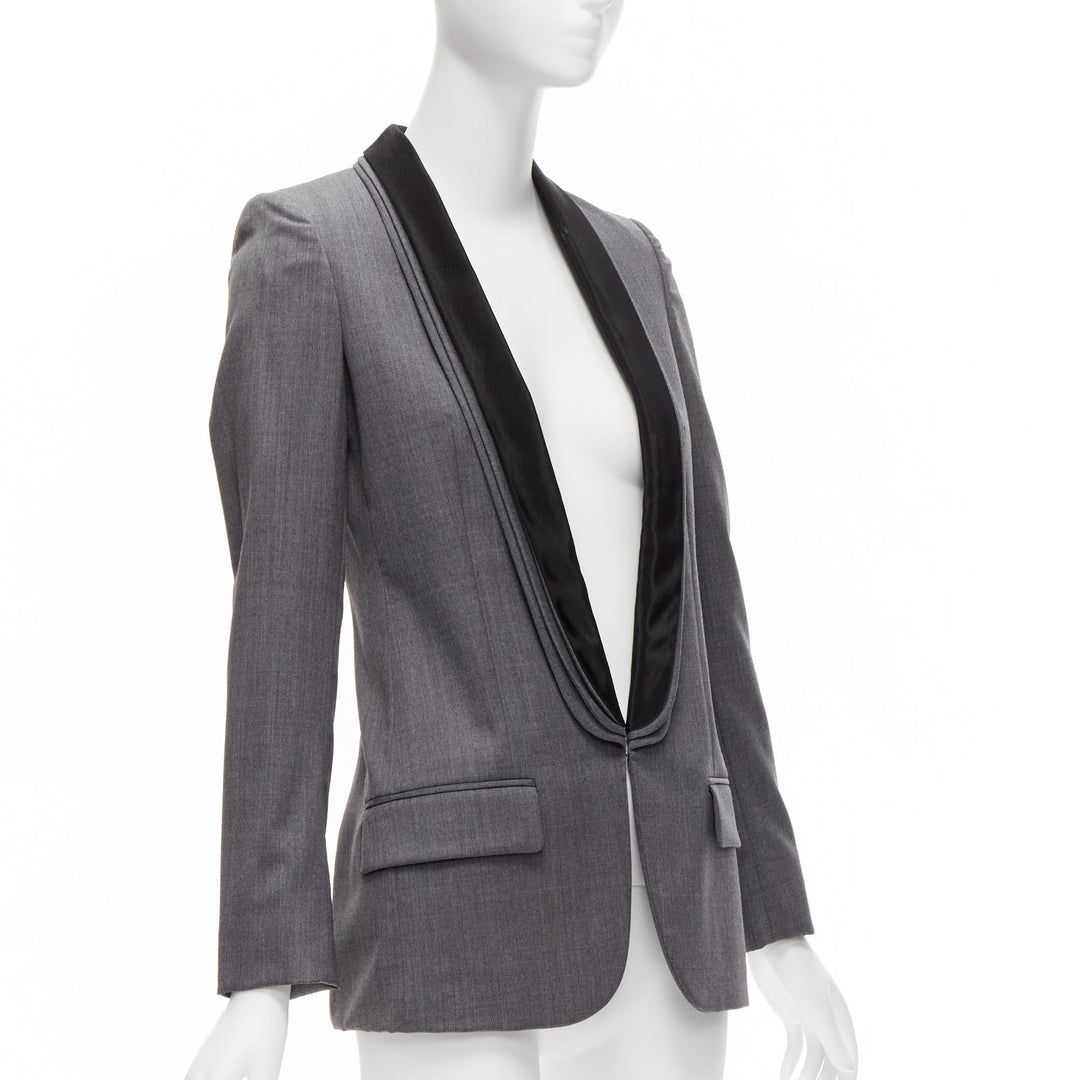 STELLA MCCARTNEY grey wool triple layer shawl pocketed fitted blazer IT36 XXS