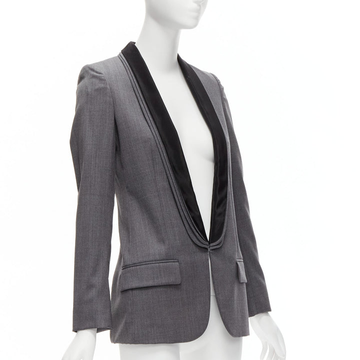 STELLA MCCARTNEY grey wool triple layer shawl pocketed fitted blazer IT36 XXS