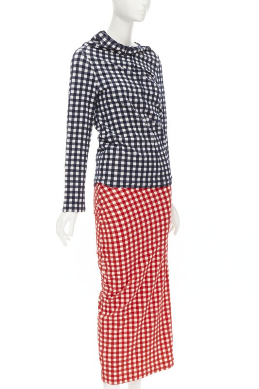 COMME DES GARCONS 1997 Vintage Lumps and Bumps gingham checked blue red set