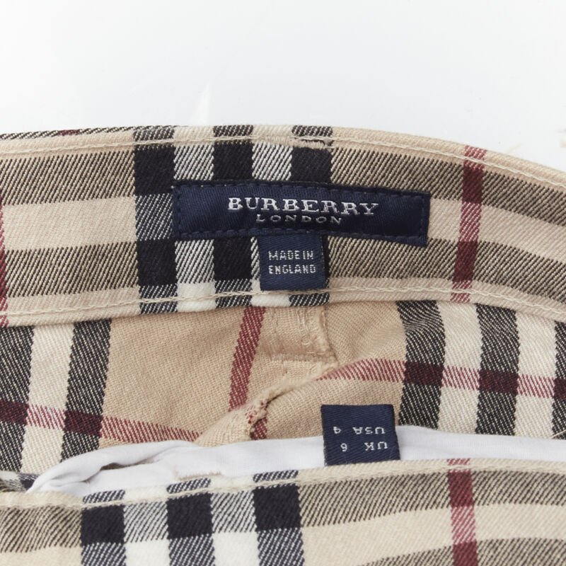 BURBERRY LONDON House Check Signature brown belted cropped pants UK6 US4 S