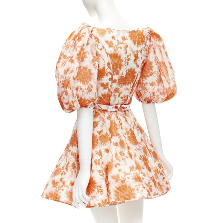 ZIMMERMANN 2022 Runway Postcard orange floral linen seashell belt dress AUS0 XS