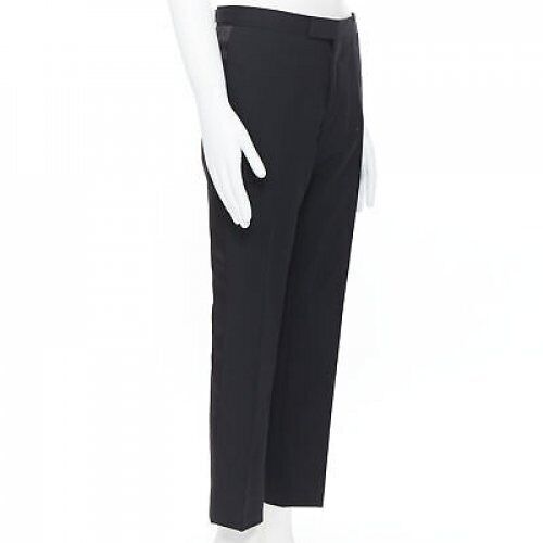 DRIES VAN NOTEN wool cotton blend black verticle striped cropped trousers IT46 S