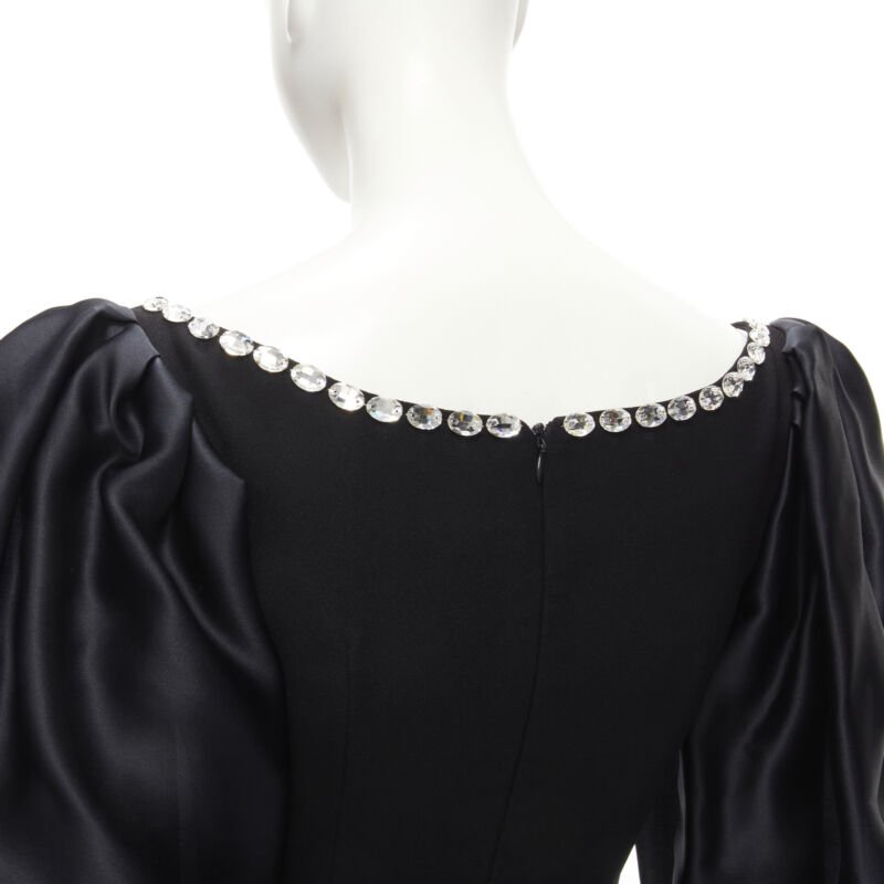 RASARIO black crystal embellished neckline puff balloon sleeves dress FR36 S