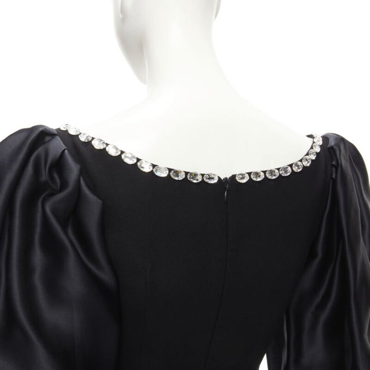 RASARIO black crystal embellished neckline puff balloon sleeves dress FR36 S