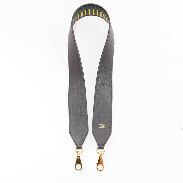 HERMES Sangle Cavale 40 green yellow black woven leather gold hardware strap