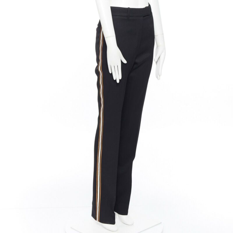 CALVIN KLEIN Raf Simons 2018 black white gold trim straight leg trousers US0 XXS