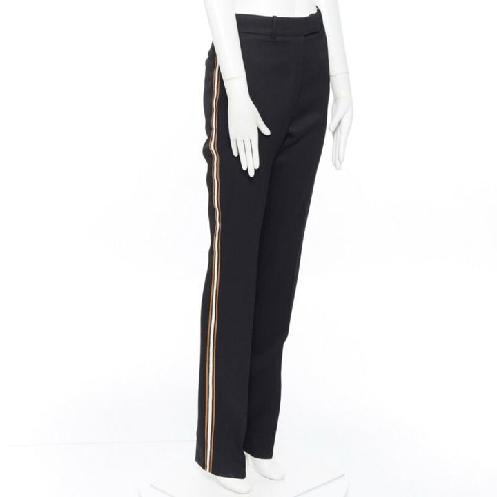 CALVIN KLEIN Raf Simons 2018 black white gold trim straight leg trousers US0 XXS