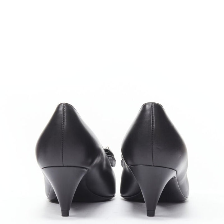 SAINT LAURENT silver spike studded bow point toe pump EU37