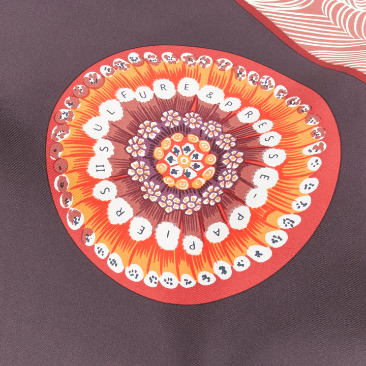 HERMES 100% silk Sulfures Press Papier dark floral print scarf