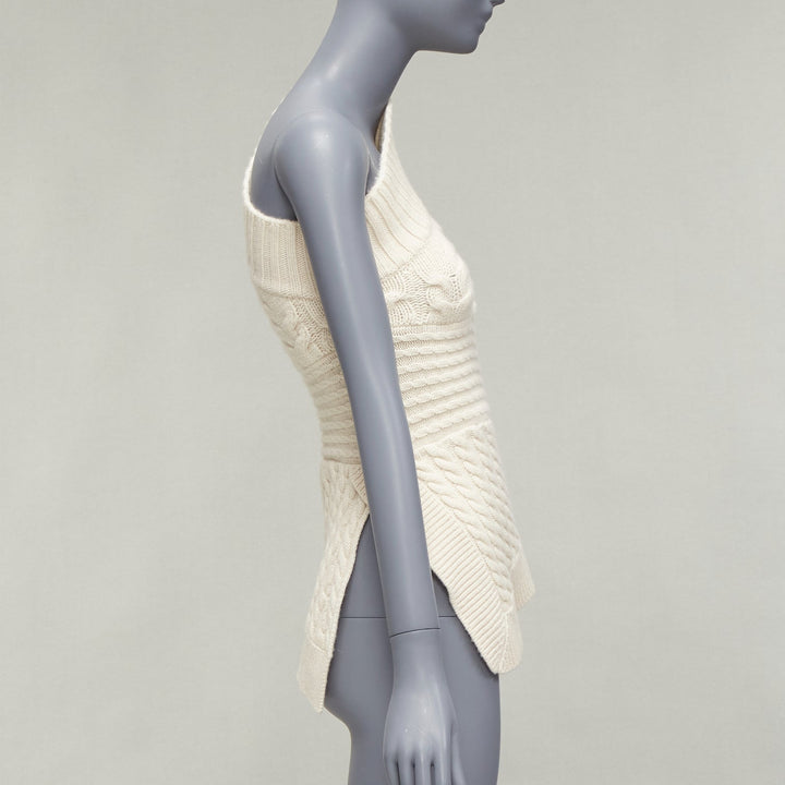 BURBERRY 100% cashmere cream one shoulder mixed cable knit pullover sweater XS