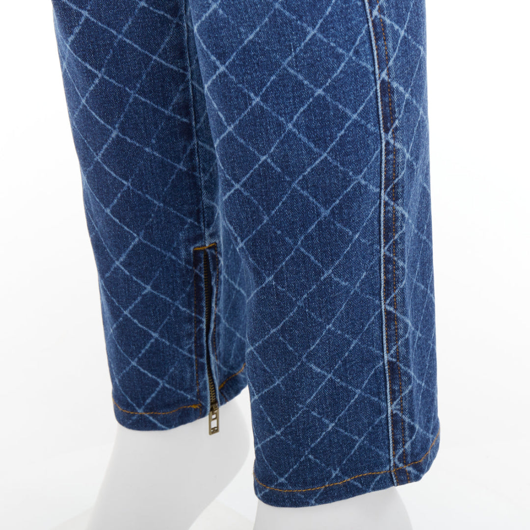 CHANEL blue washed diamond grid quilt mid waist skinny jeans FR38 M