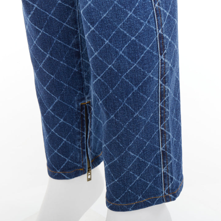 CHANEL blue washed diamond grid quilt mid waist skinny jeans FR38 M