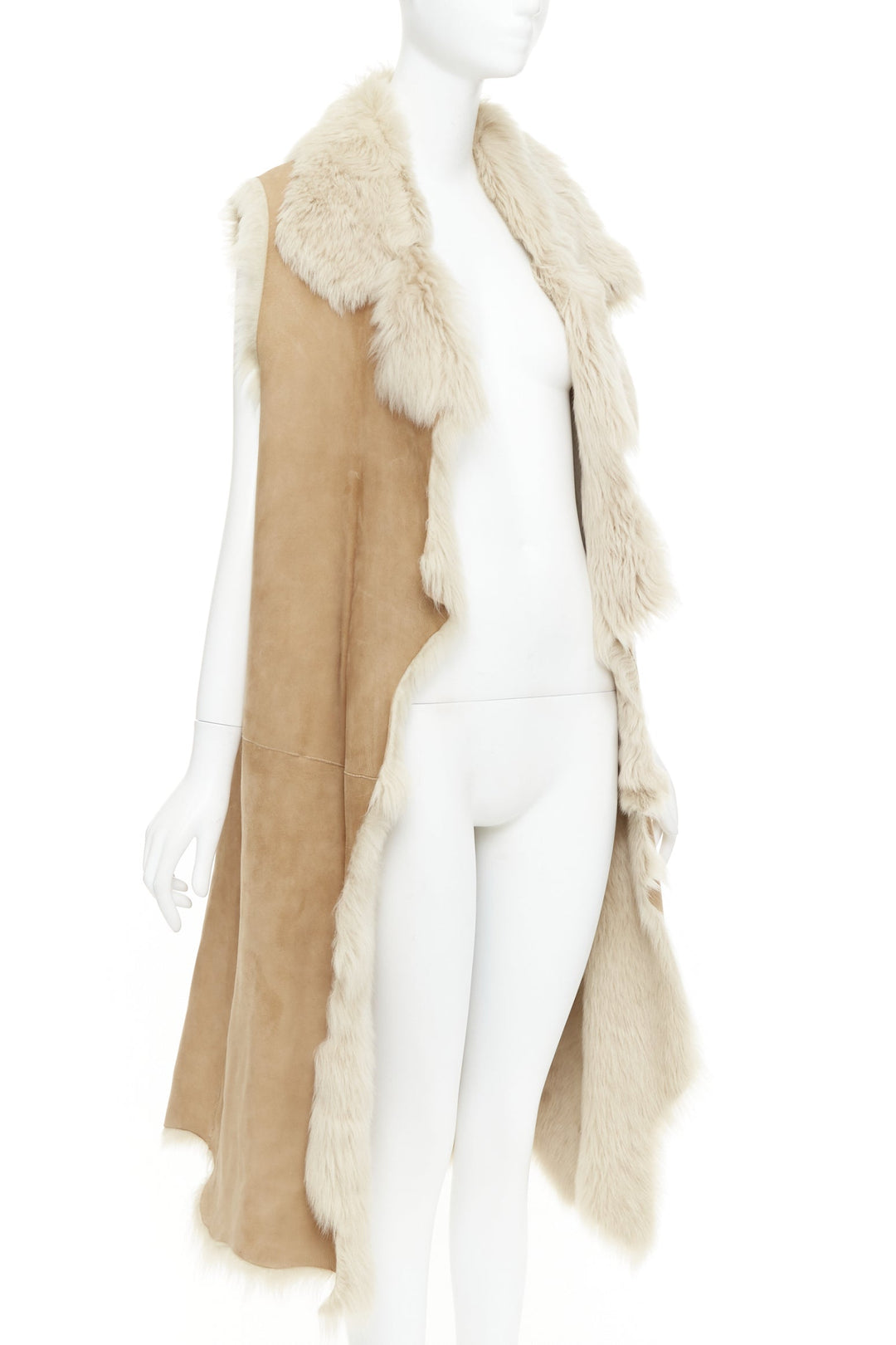 MICHAEL KORS COLLECTION Runway brown fur lined suede leather vest coat