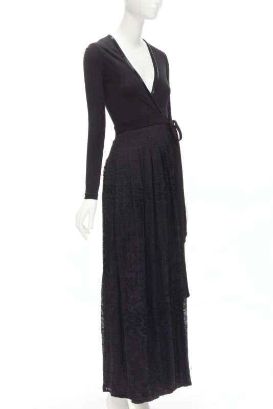 DIANE VON FURSTENBERG black silk bead embellished wrap maxi dress US0 XS