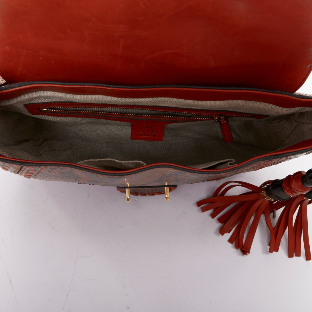 GUCCI 2011 Snaffle Bit Medium Shoulder Bag orange scaled leather crosbody bag