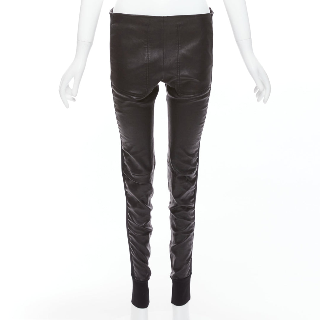 BALENCIAGA LEATHER 2011 black lambskin blend moto cuffed pants FR40 L