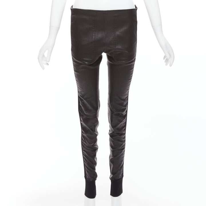 BALENCIAGA LEATHER 2011 black lambskin blend moto cuffed pants FR40 L